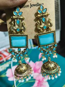 Boho Turquoise Jhumka Earrings