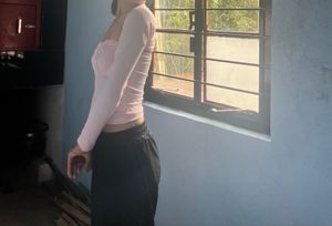 Cute Pink Cropped Top with Sleeves