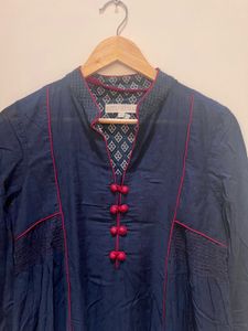 Elegant Navy Blue Kurta with Red Trim - Ritu Kumar