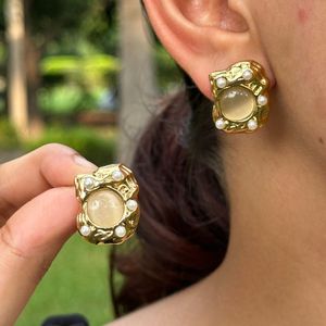 Gold Tone Pearl Stud Earrings