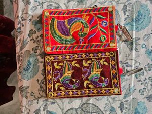 Embroidered Peacock Clutch Set