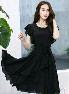 Chic Black Ruffle Midi Dress