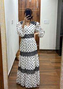 Kazo White Polka Dot Midi Dress