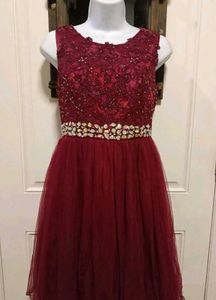Burgundy Beaded Tulle Dress