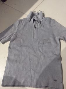 Grey Ribbed Half Zip Top