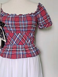 Trendy Plaid Puff Sleeve Top