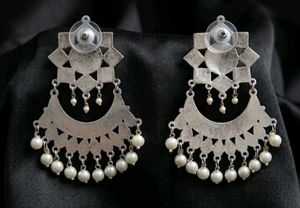 Oxidized Silver Mirror Jhumka Earrings