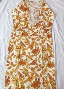 Floral Print Cotton Kurta with Elegant Embroidery