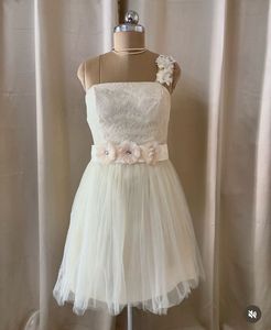 Cream Tulle Dress with Floral Embellishments