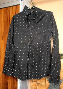 Black Printed Button-Up Shirt with pocket