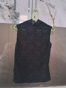 Elegant Black Lace Mock Neck Top