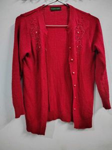 Fashion Thrill Red Floral Embellished Cardigan