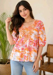 Embroidered Floral Print Kurta