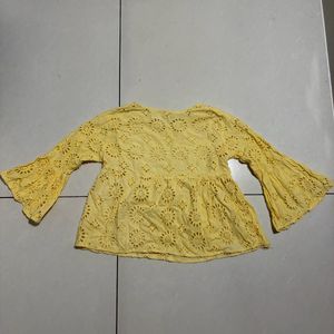 Yellow Eyelet Peplum Top 💛
