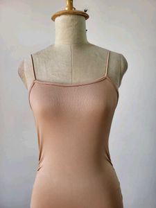 Minimalist Nude Spaghetti Strap Midi Dress