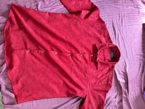 Men's Red Corduroy Button-Up Shirt