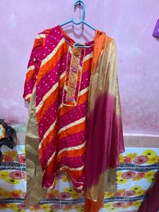 Homemade Shining Red Fabric Kurta Set