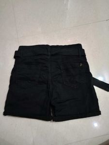 Black High-Waisted Belted Shorts