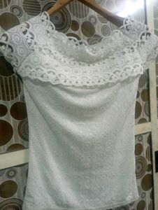 White Lace & Pearl Top