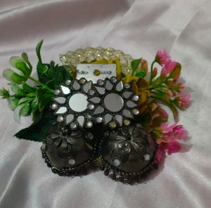 Original Black Polish Mirror Jhumke