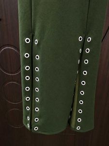 Olive Green Eyelet Detail Midi Dress