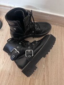 Black Buckle Platform Boots