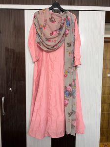 super flare long frock with attached dupatta