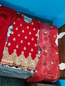 Red Embroidered Kurta Set