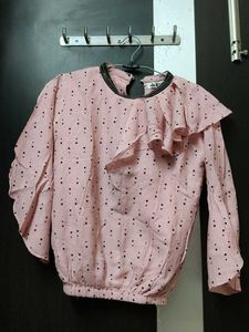Chic Pink Polka Dot Ruffle Top