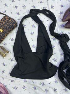 Black Halter Neck Wrap Top 🐆🎱