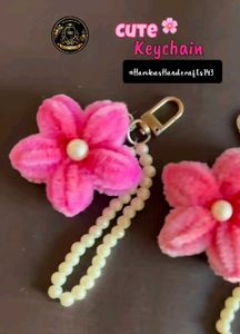 Handmade Flower Keychain with Pearl Strap