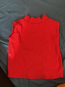Red Ribbed Mock Neck Top