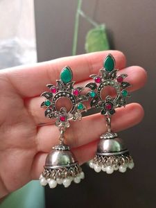 Elegant Jhumka Earrings with Pearls