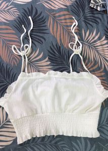 H&M White Smocked Crop Top