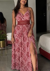 Bohemian Print Maxi Dress with Slit