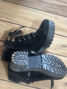 Black Lace-Up Ankle Boots