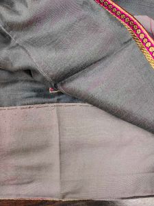 Elegant Grey Saree with Pink &amp; Gold Border