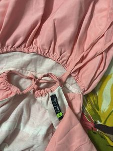 Pink Puff Sleeve Square Neck Dress