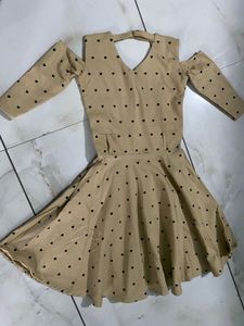Cute Heart Print Cold Shoulder Dress