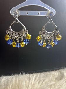 Bohemian Blue Bead &amp; Bell Dangle Earrings