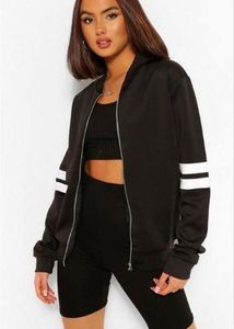 Black Bomber Jacket with White Stripes