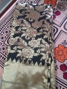 Black Floral Brocade Saree