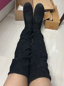 Black Suede Over-the-Knee Boots