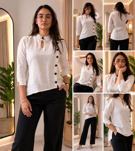 Chic White Button Detail Tunic Top