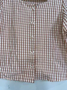 Square Neck Gingham Puff Sleeve Top