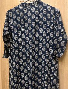 Navy Blue Paisley Print Kurta