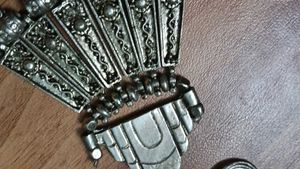 Ethnic Silver Tone Necklace with Black Beads