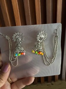 combo Oxidized Silver Jhumka Earrings with Colorfu