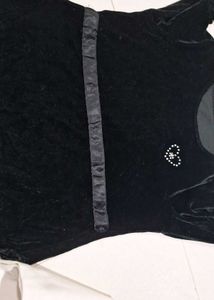 Chic Black Velvet Top with white pant