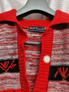 Red Patterned Cardigan